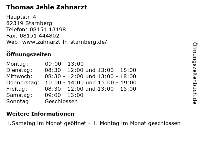 Thomas Jehle Zahnarzt in Starnberg: Adresse und Öffnungszeiten