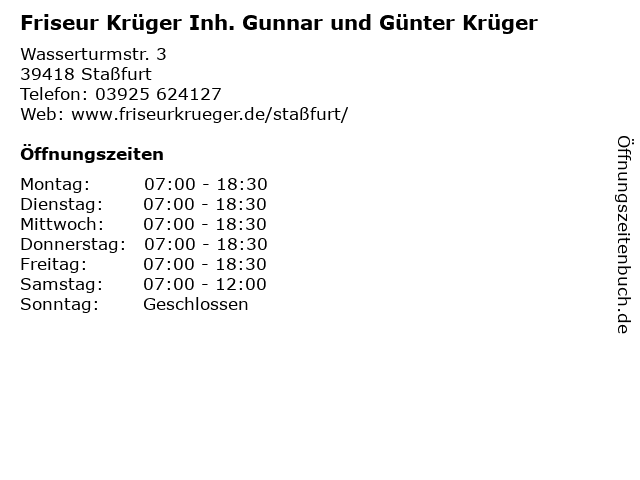 Friseur Krüger Inh. Gunnar und Günter Krüger in Staßfurt: Adresse und Öffnungszeiten