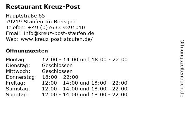 Gasthof Kreuz-Post in Staufen Im Breisgau: Adresse und Öffnungszeiten