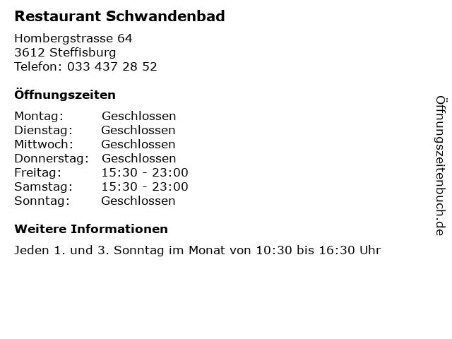 Restaurant Schwandenbad in Steffisburg: Adresse und Öffnungszeiten