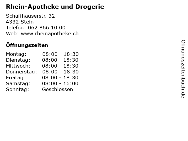 Rhein-Apotheke und Drogerie in Stein: Adresse und Öffnungszeiten