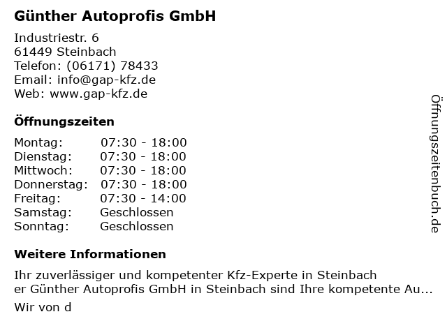 Günther Autoprofis GmbH in Steinbach: Adresse und Öffnungszeiten