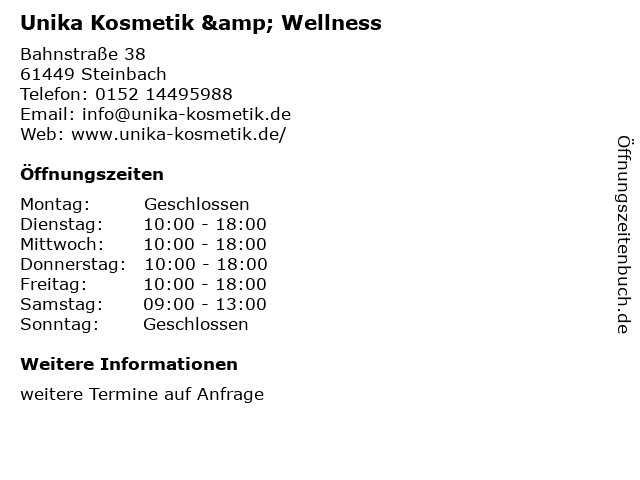 Unika Kosmetik & Wellness in Steinbach: Adresse und Öffnungszeiten