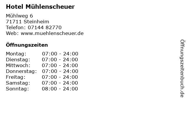 Hotel Mühlenscheuer in Steinheim: Adresse und Öffnungszeiten