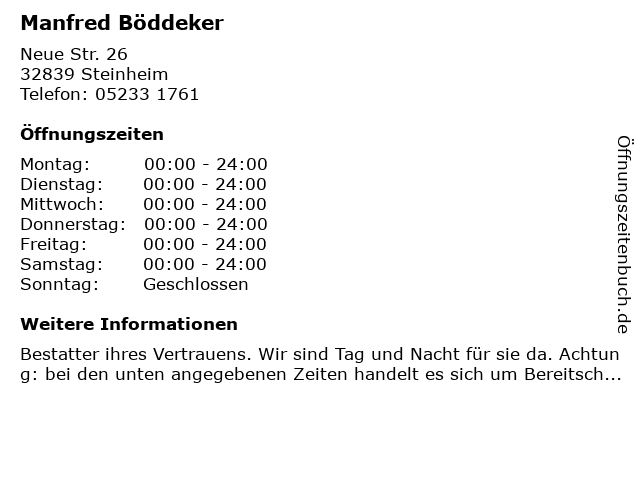 Manfred Böddeker in Steinheim: Adresse und Öffnungszeiten