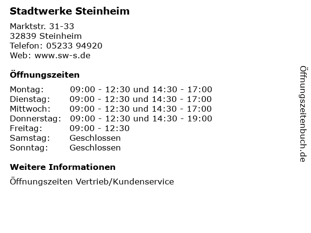 Stadtwerke Steinheim in Steinheim: Adresse und Öffnungszeiten