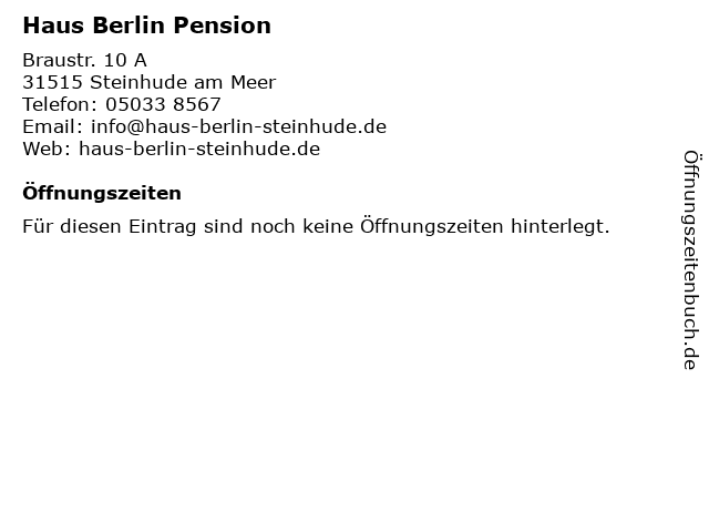 ᐅ Offnungszeiten Haus Berlin Pension Braustr 10 A In