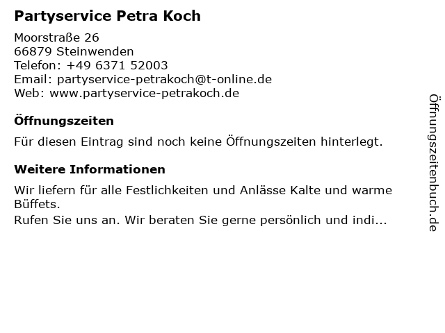 Partyservice Petra Koch in Steinwenden: Adresse und Öffnungszeiten