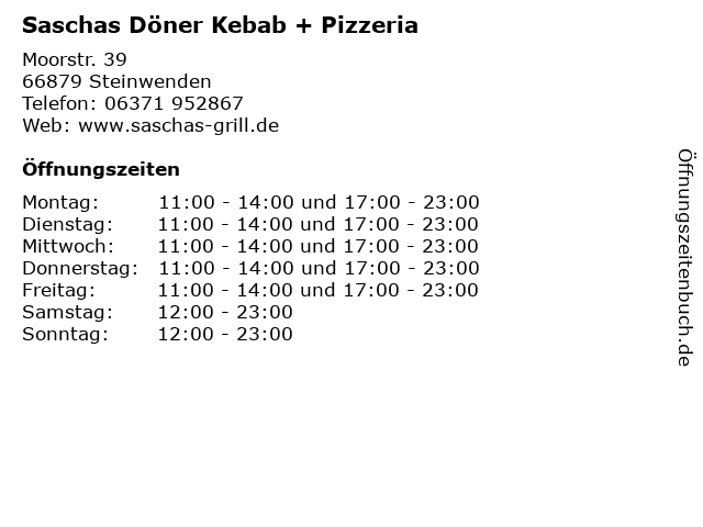 Saschas Döner Kebab + Pizzeria in Steinwenden: Adresse und Öffnungszeiten