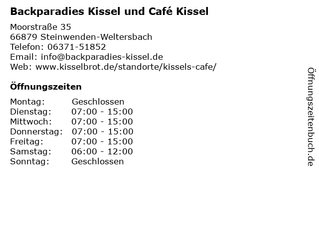 Backparadies Kissel und Café Kissel in Steinwenden-Weltersbach: Adresse und Öffnungszeiten