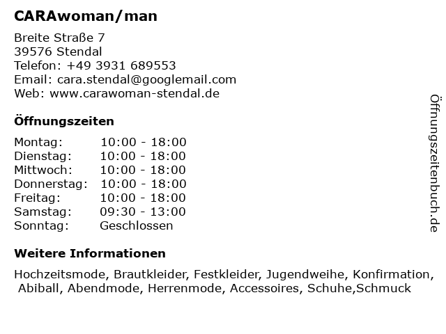 á… Offnungszeiten Carawoman Man Breite Strasse 7 In Stendal