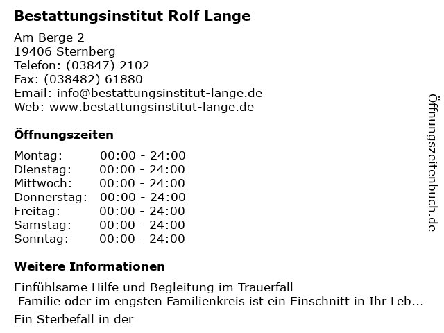 Bestattungsinstitut Rolf Lange in Sternberg: Adresse und Öffnungszeiten