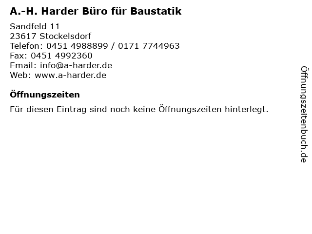 A.-H. Harder Büro für Baustatik in Stockelsdorf: Adresse und Öffnungszeiten