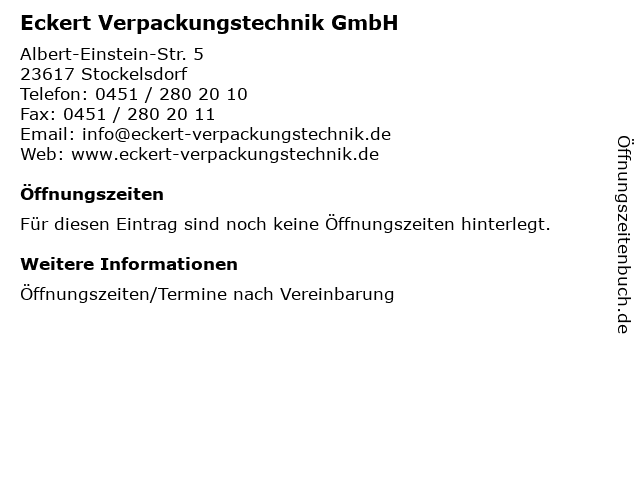 Eckert Verpackungstechnik GmbH in Stockelsdorf: Adresse und Öffnungszeiten