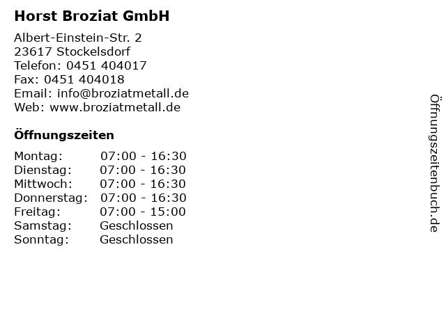 Horst Broziat GmbH in Stockelsdorf: Adresse und Öffnungszeiten