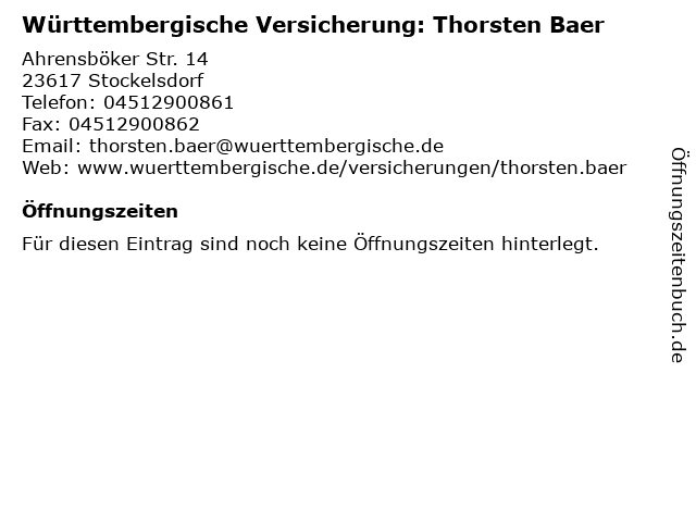 Württembergische Versicherung: Thorsten Baer in Stockelsdorf: Adresse und Öffnungszeiten