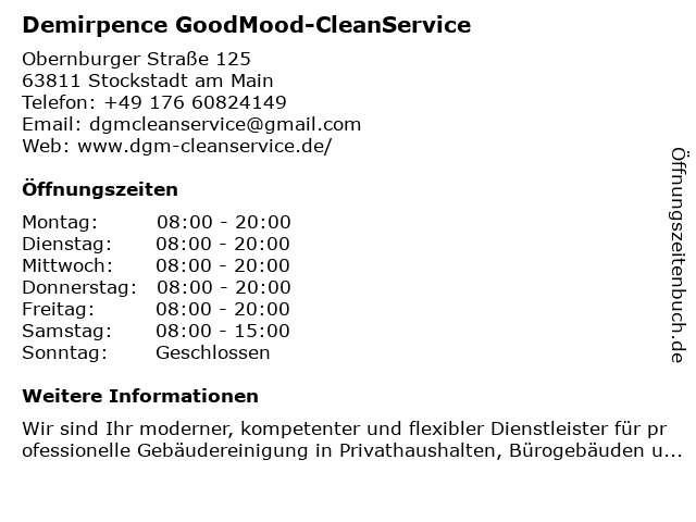 Demirpence GoodMood-CleanService in Stockstadt am Main: Adresse und Öffnungszeiten