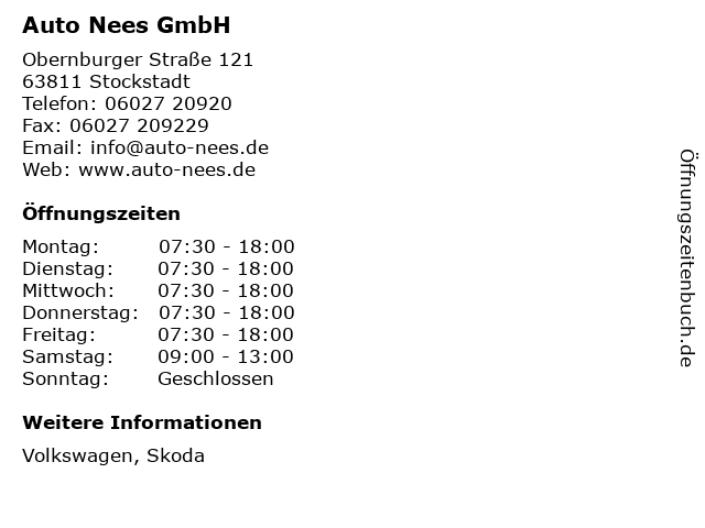 Auto Nees GmbH in Stockstadt: Adresse und Öffnungszeiten