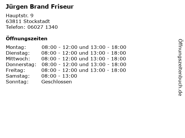 Jürgen Brand Friseur in Stockstadt: Adresse und Öffnungszeiten