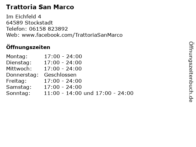 Trattoria San Marco in Stockstadt: Adresse und Öffnungszeiten