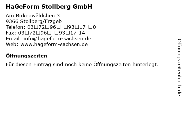 HaGeForm Stollberg GmbH in Stollberg/Erzgeb: Adresse und Öffnungszeiten