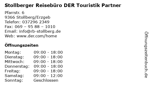 Stollberger Reisebüro DER Touristik Partner in Stollberg/Erzgeb: Adresse und Öffnungszeiten
