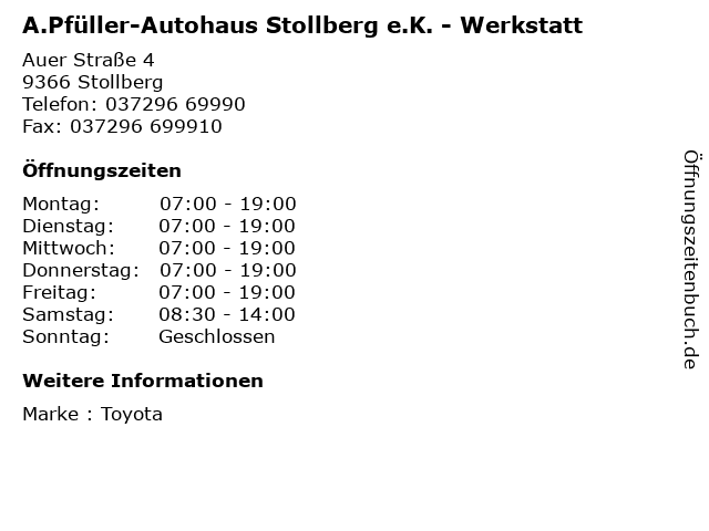 A.Pfüller-Autohaus Stollberg e.K. - Werkstatt in Stollberg: Adresse und Öffnungszeiten