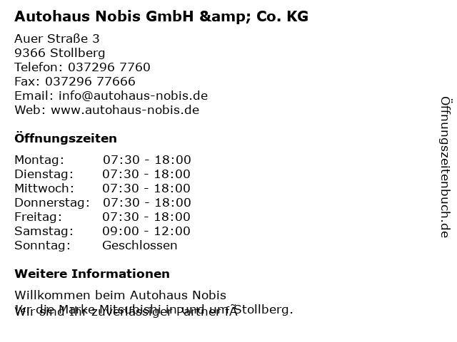 Autohaus Nobis GmbH (Werkstatt) in Stollberg: Adresse und Öffnungszeiten