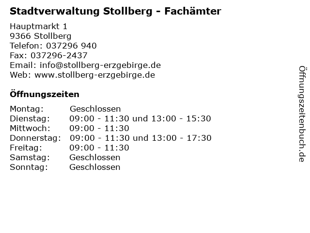 Stadtverwaltung Stollberg - Fachämter in Stollberg: Adresse und Öffnungszeiten