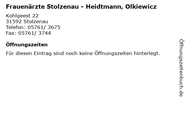 Frauenärzte Stolzenau - Heidtmann, Olkiewicz in Stolzenau: Adresse und Öffnungszeiten