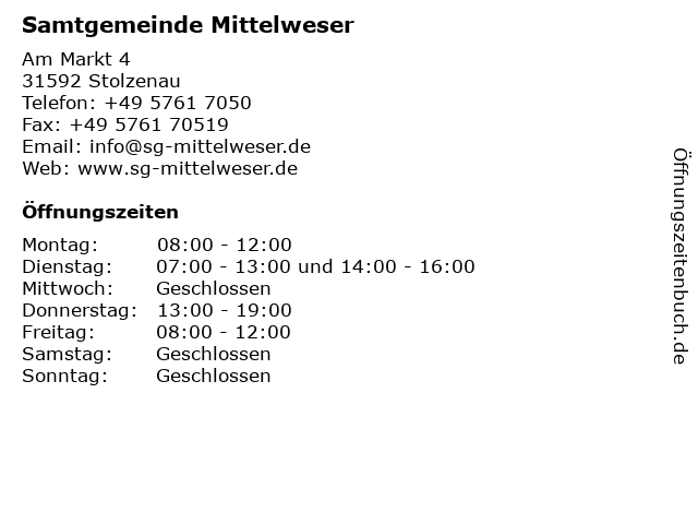Samtgemeinde Mittelweser in Stolzenau: Adresse und Öffnungszeiten