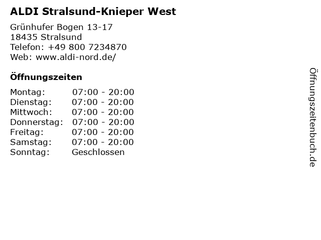 ALDI Stralsund-Knieper West in Stralsund: Adresse und Öffnungszeiten