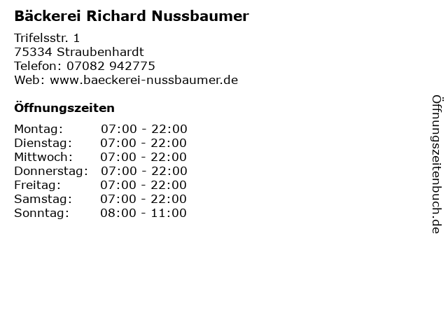 Bäckerei Richard Nussbaumer in Straubenhardt: Adresse und Öffnungszeiten