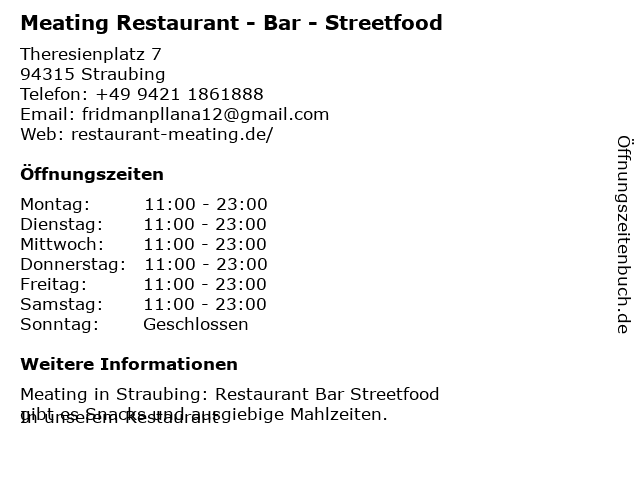 ᐅ Offnungszeiten Meating Restaurant Bar Theresienplatz 7 In Straubing