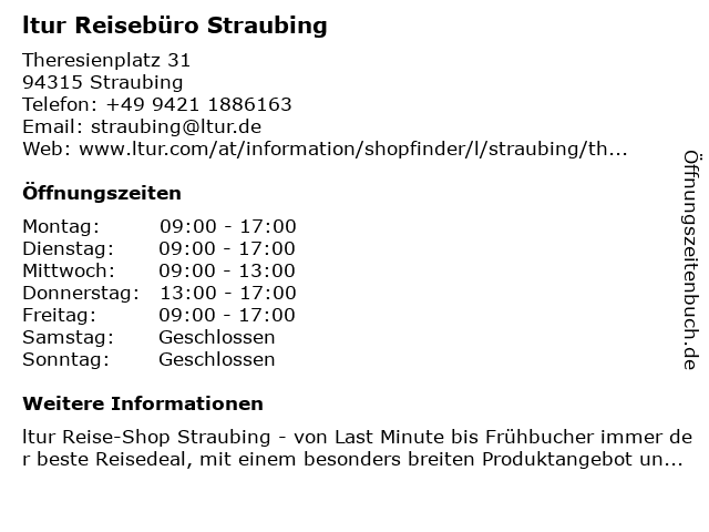 ᐅ Offnungszeiten L Tur Reiseburo Straubing Theresienplatz 31