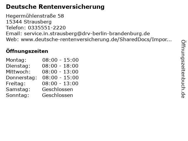 Deutsche Rentenversicherung in Strausberg: Adresse und Öffnungszeiten