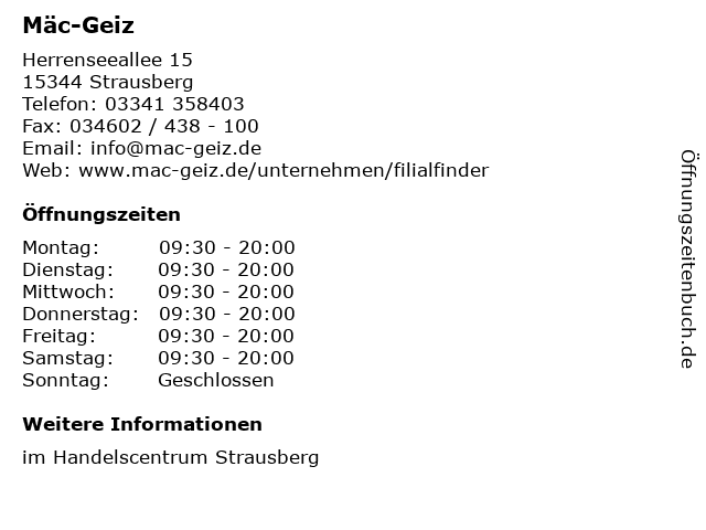 Mäc-Geiz in Strausberg: Adresse und Öffnungszeiten