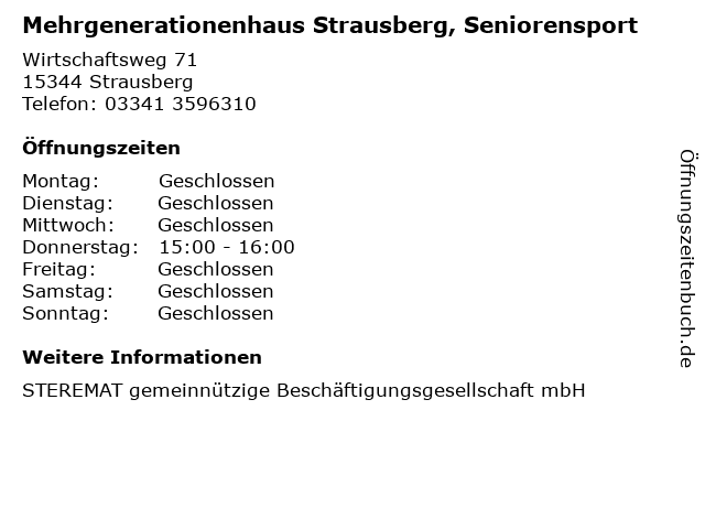 Mehrgenerationenhaus Strausberg, Seniorensport in Strausberg: Adresse und Öffnungszeiten