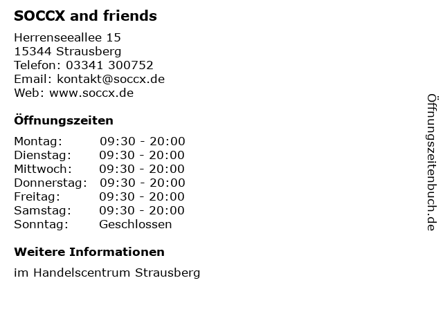 SOCCX and friends in Strausberg: Adresse und Öffnungszeiten