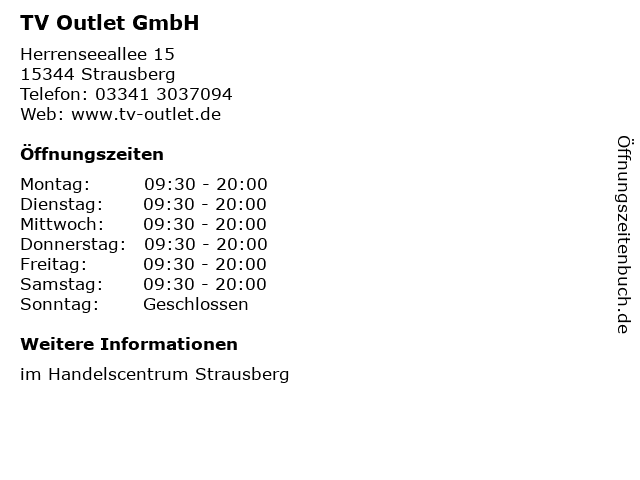 TV Outlet GmbH in Strausberg: Adresse und Öffnungszeiten