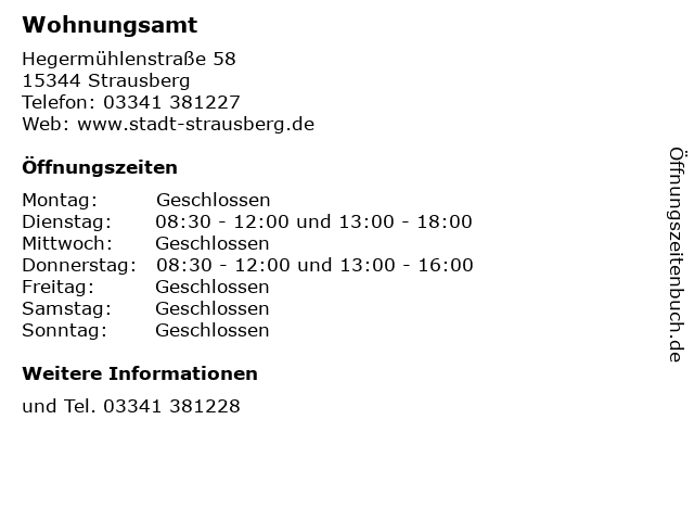 Wohnungsamt in Strausberg: Adresse und Öffnungszeiten