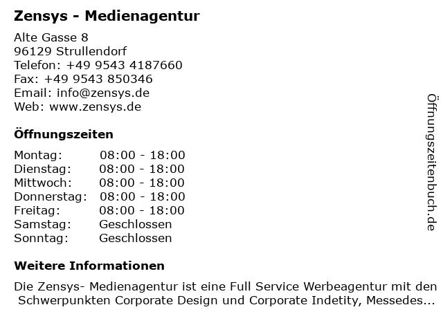 Zensys - Medienagentur in Strullendorf: Adresse und Öffnungszeiten
