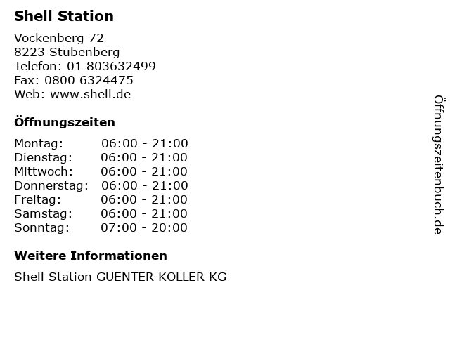 Shell Station in Stubenberg: Adresse und Öffnungszeiten