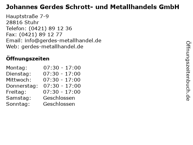Johannes Gerdes Schrott- und Metallhandels GmbH in Stuhr: Adresse und Öffnungszeiten