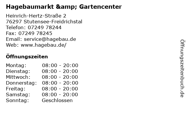 Hagebaumarkt & Gartencenter in Stutensee-Freidrichstal: Adresse und Öffnungszeiten