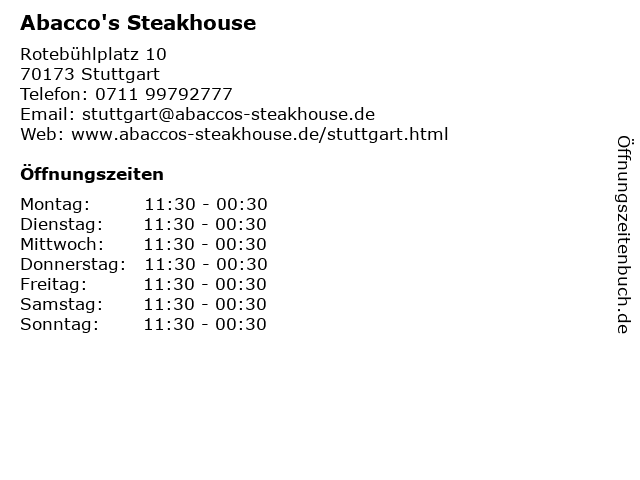 Abacco's Steakhouse in Stuttgart: Adresse und Öffnungszeiten
