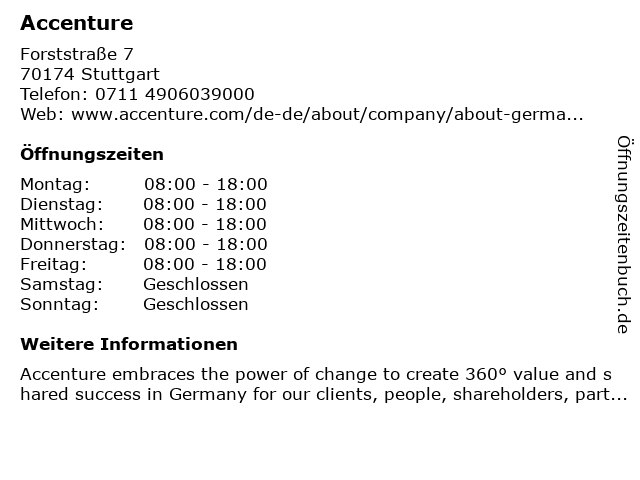 ᐅ Accenture in Stuttgart | Telefonnummer Öffnungszeiten Adresse