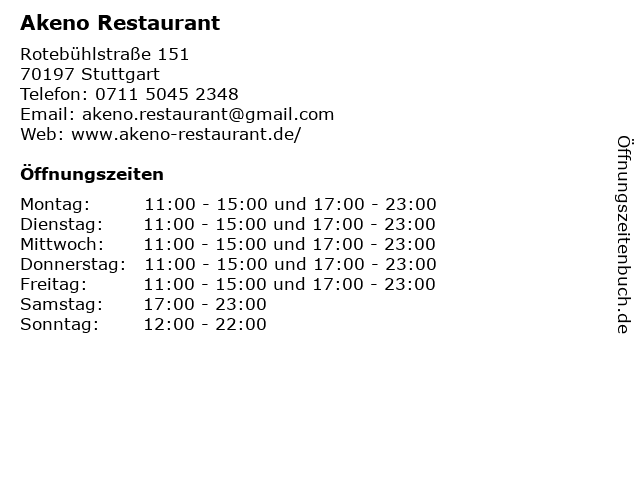 Akeno Restaurant in Stuttgart: Adresse und Öffnungszeiten