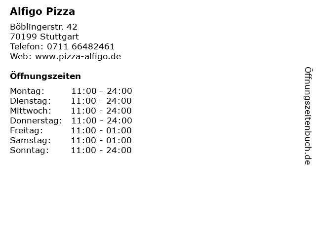 Alfigo Pizza in Stuttgart: Adresse und Öffnungszeiten