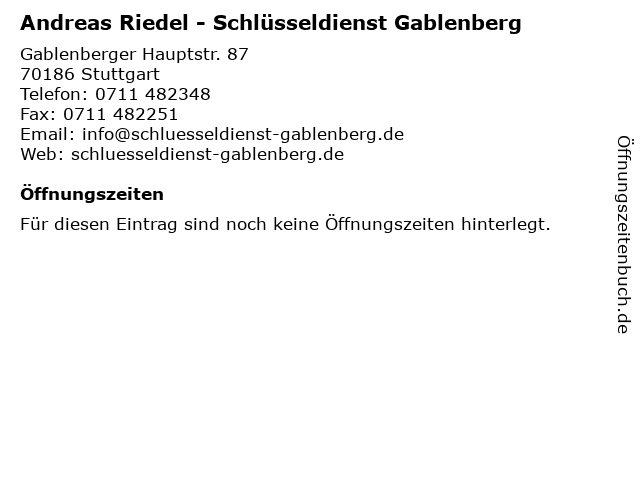 Andreas Riedel - Schlüsseldienst Gablenberg in Stuttgart: Adresse und Öffnungszeiten